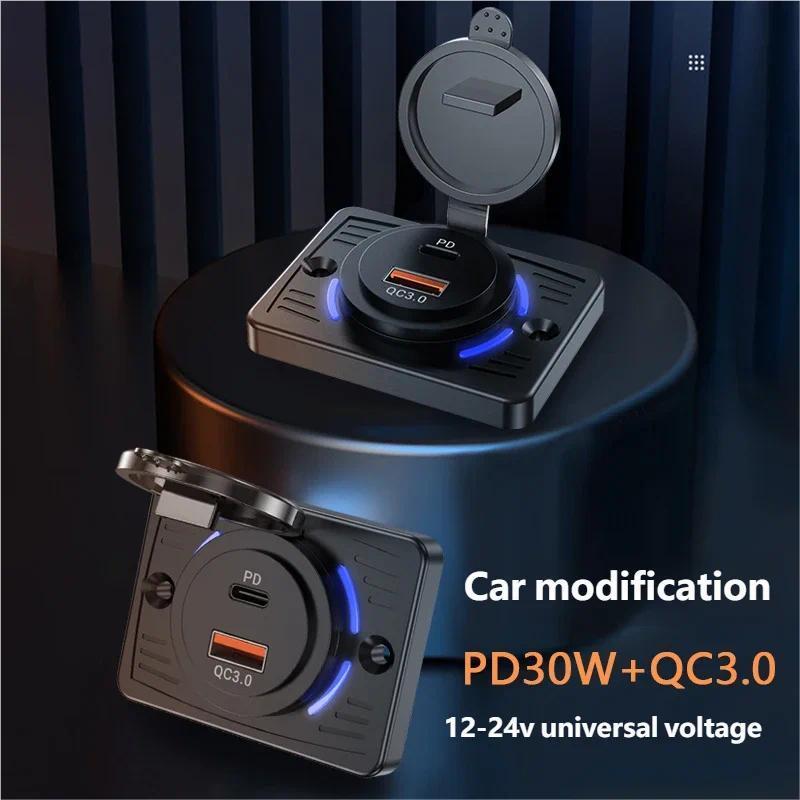 PD + QC Xe Sạc Nhanh QC 3.0 18W Và PD 30W Ổ Cắm Sạc Nhanh Chống Thấm Nước Xe Sạc Ổ Cắm Cho Xe Buýt RV ATV Xe Tải Thuyền