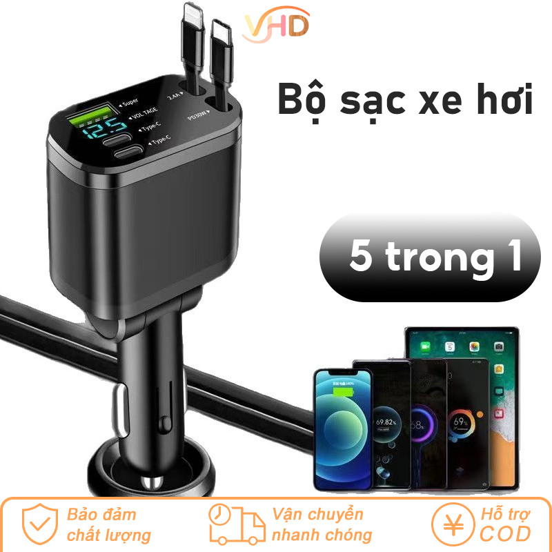 Sạc Nhanh Ô Tô 66W Thông Minh - Màn Hình Hiển Thị Điện Áp Trực Tiếp, Sạc Nhanh An Toàn Cho iPhone & Android