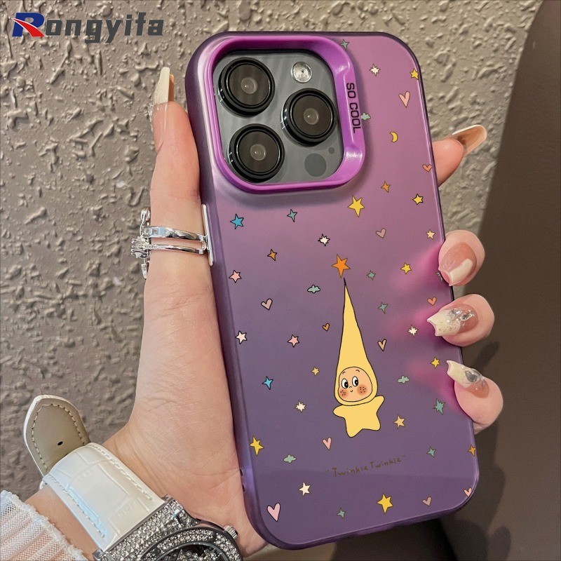 Ốp điện thoại hoạt hình lấp lánh lấp lánh cho iPhone 17 Pro Max Air 16E 16 Pro Max 15 14 Plus 13 12 Mini Pro Max Ngôi sao dễ thương Ốp lưng cứng chống sốc ngộ nghĩnh