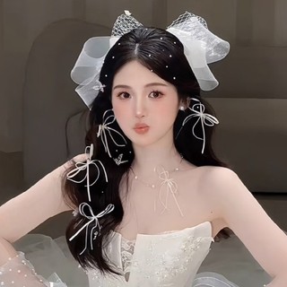 1 Bộ Mũ Cô Dâu và Kẹp Tóc Nơ Phong Cách Rừng Cổ Tích - Phụ Kiện Chụp Ảnh Du Lịch Cao Cấp