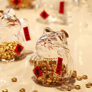 [Giao hàng từ Việt Nam] FURNICLICK Piggy Bank, Lọ đựng tiền thủy tinh, Chai đựng đậu vàng hình mèo may mắn hoạt hình Mini dễ thương để trang trí văn phòng phòng phòng khách