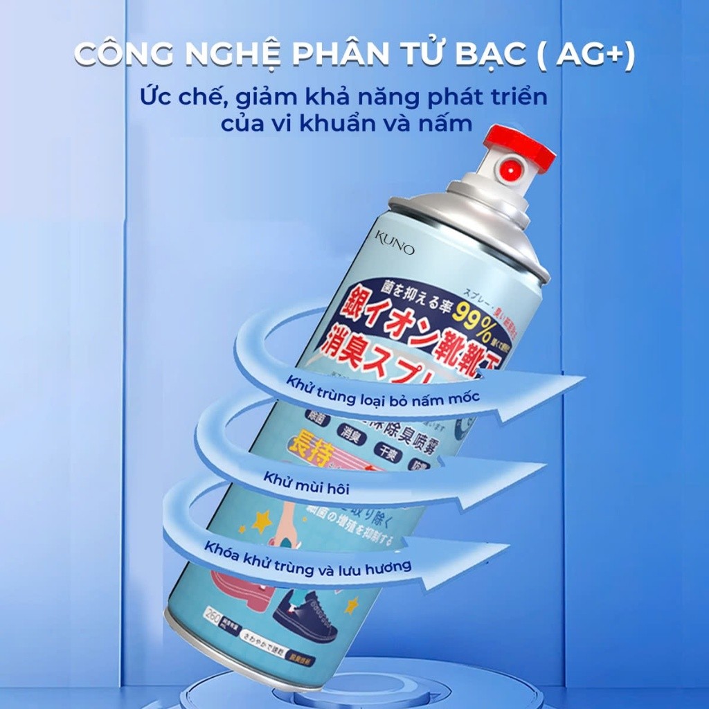 COMBO 5 Chai Xịt Khử Mùi Giày Dép NaNo Bạc, Xịt Khử Mùi Hôi Chân Nano 260ml