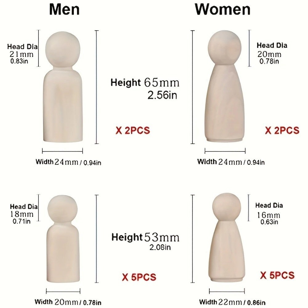 HAPPYNOOK 50 Chiếc Búp Bê Chốt Gỗ, Chất Liệu Tự Nhiên Chưa Hoàn Thành Peg People, Thủ Công Thủ Công DIY Nghệ Thuật Tranh Búp Bê Cơ Thể Trẻ Em Thủ Công