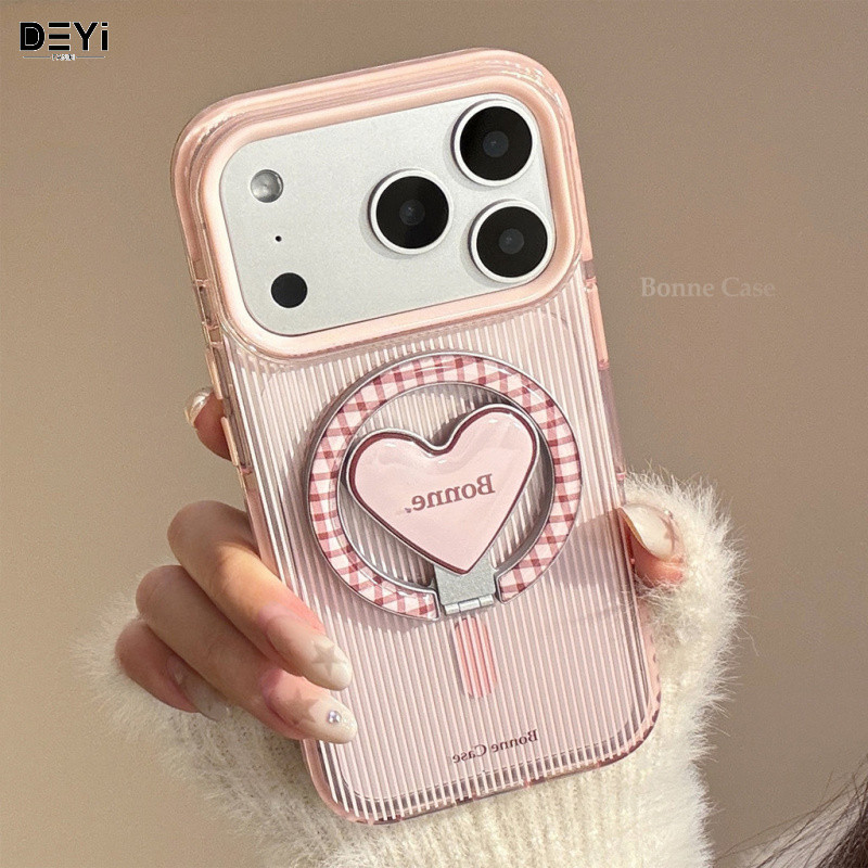 Sọc Nâu Hồng Thích Hợp Cho apple 17 Vỏ Điện Thoại 15 Giá Đỡ Từ Tính Tình Yêu Cho iPhone16promax Chống Sốc 14 Mềm