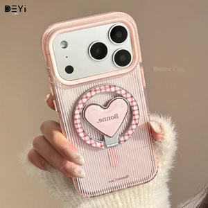 Sọc Nâu Hồng Thích Hợp Cho apple 17 Vỏ Điện Thoại 15 Giá Đỡ Từ Tính Tình Yêu Cho iPhone16promax Chống Sốc 14 Mềm