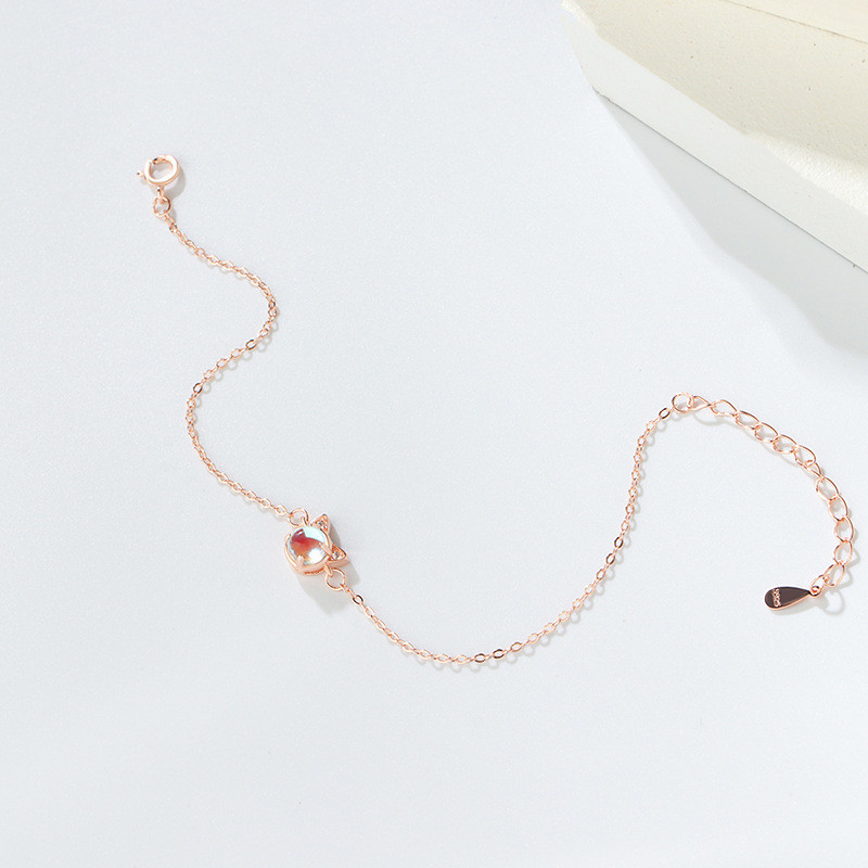 Vòng tay đá mặt trăng hình mèo nhỏ bạc s925