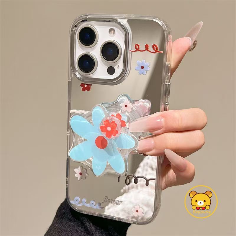 Vỏ Gương Giá Đỡ Hoa Cho OnePlus 15 13 13R 13T 13S 12 12R 11 11R 10R 10T ACE 6 5 Ultra 3V 3 2 Pro 2V Nord CE 5 4 3 2 N30 2 3 Lite 5G Điện Thoại Hoạt Hình Dễ Thương Ốp lưng mềm