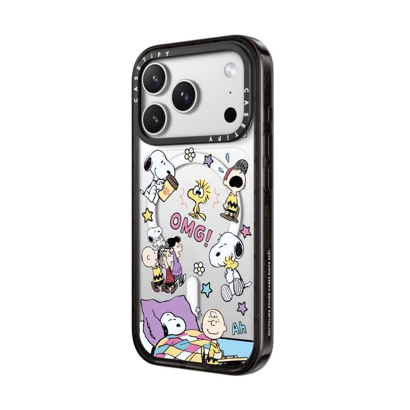 CASECASE X OMG Gia đình Snoopy Black Edge Clear Hard Từ Hút Tác Động Dành Cho Apple IPhone 12 13 14 15 16 17 Pro Max Air Plus Có Hộp