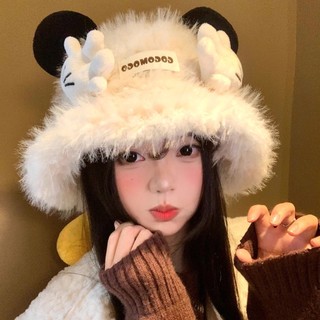 Mũ lông Mickey bàn tay dễ thương nữ mùa đông & thu - Dịu dàng làm khuôn mặt nhỏ, ấm áp chống rét, mũ thùng sinh viên thời trang