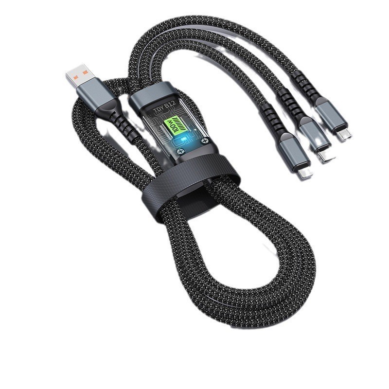 Dây cáp sạc siêu nhanh 3 đầu 100W  Micro USB Type C 3 trong 1 dây cáp dữ liệu