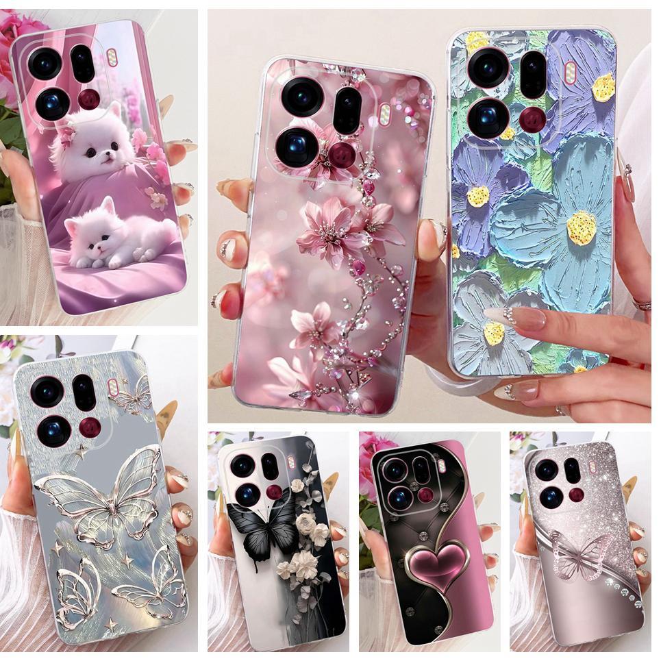 Thời Trang Mới Sang Trọng Hoa Bướm Nữ Tính Tranh Ốp lưng Oppo Find X9 Pro FindX9 Vỏ Silicon Mềm Trong Suốt Ốp Lưng