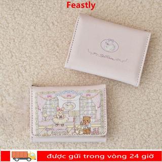 Ví ngắn FESTLY, Túi đựng tiền di động nhiều khe, Hộp đựng thẻ PU gấu và thỏ dễ thương dành cho người phụ nữ