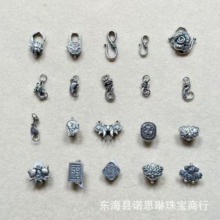 Vòng cổ và vòng tay cá khóa bạc retro, chất liệu bạc cũ, phù hợp làm DIY trang sức