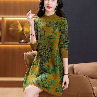 Đầm dệt kim họa tiết đỏ phong cách mới, thời trang mùa thu đông