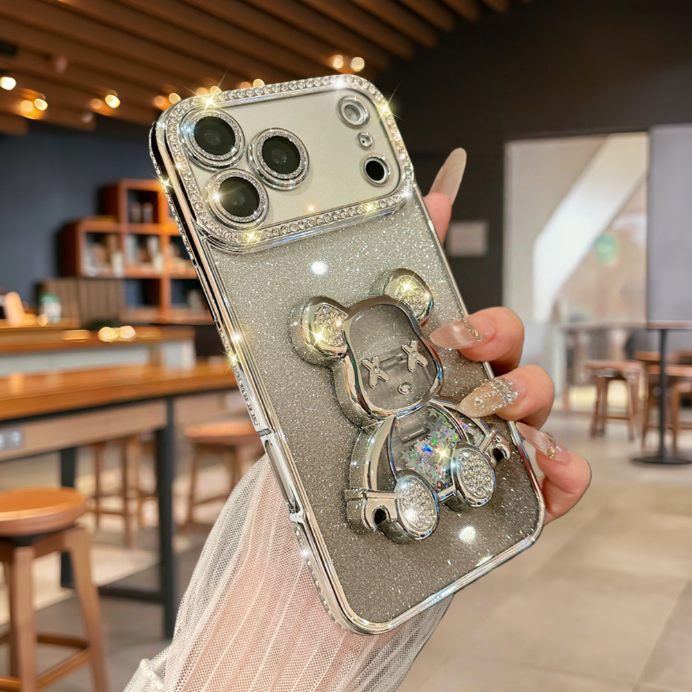Ốp điện thoại hình gấu cát chảy lấp lánh cho iPhone 17 Pro Max 16 11 12 13 14 15 pro max Ống kính bảo vệ Camera Vỏ chống sốc TPU mềm