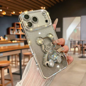 Ốp điện thoại hình gấu cát chảy lấp lánh cho iPhone 17 Pro Max 16 11 12 13 14 15 pro max Ống kính bảo vệ Camera Vỏ chống sốc TPU mềm