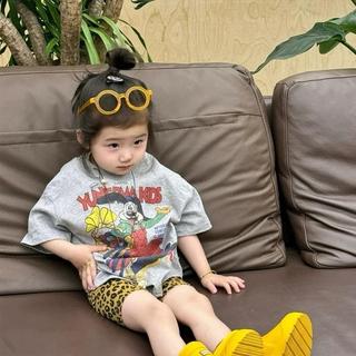 S198-M-[tomnaukid] Set áo thun cộc tay màu xám phối quần leggin beo cho bé gái size từ 9-40Kg