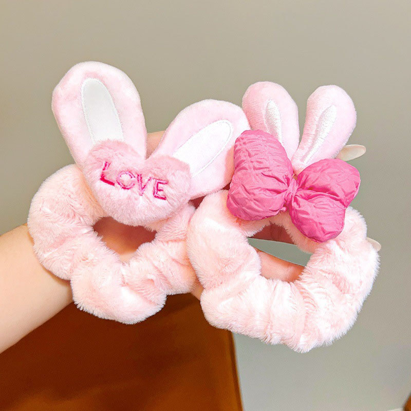 Mới màu hồng sang trọng tai thỏ buộc tóc lớn, đàn hồi tốt - phụ kiện tóc thời trang