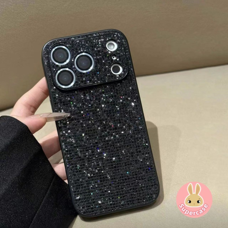 Ốp điện thoại lấp lánh màu đen mát mẻ cho Redmi 13C 12 Note 15 14 13 12 12R 11 11T 11S 10 9 Pro Plus SE 4G 5G Vỏ bảo vệ Camera sáng thời trang sang trọng Vỏ mềm chống rơi