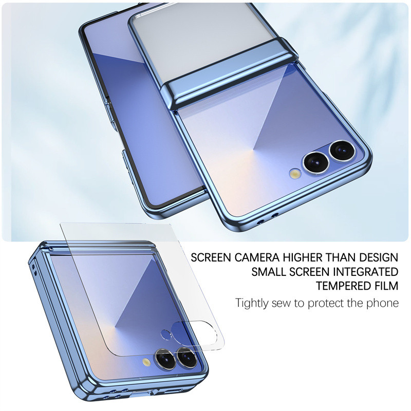 Bảo vệ bản lề mạ điện sang trọng Vỏ trong suốt cho Samsung Galaxy Z Flip 7 Z Flip 6 Z Flip 5 Vỏ mặt sau chống sốc trong suốt