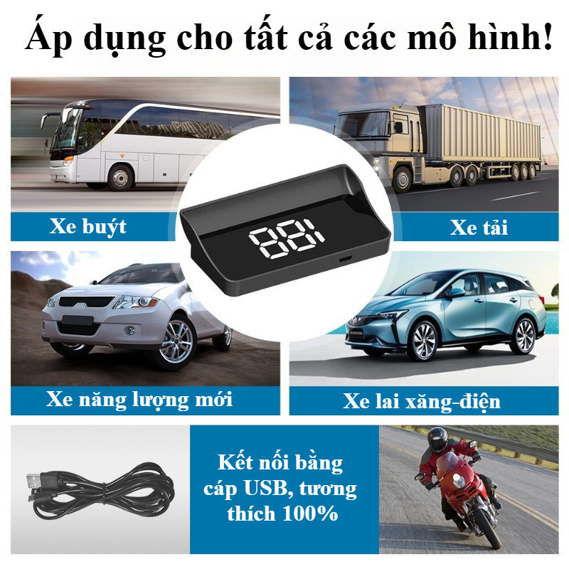 Màn Hình HUD Ô Tô - Định Vị GPS/Bắc Đẩu, Chiếu Thông Tin Lên Kính, Dùng Cho Mọi Xe, Cắm Cổng USB, Dùng Cho Mọi Xe
