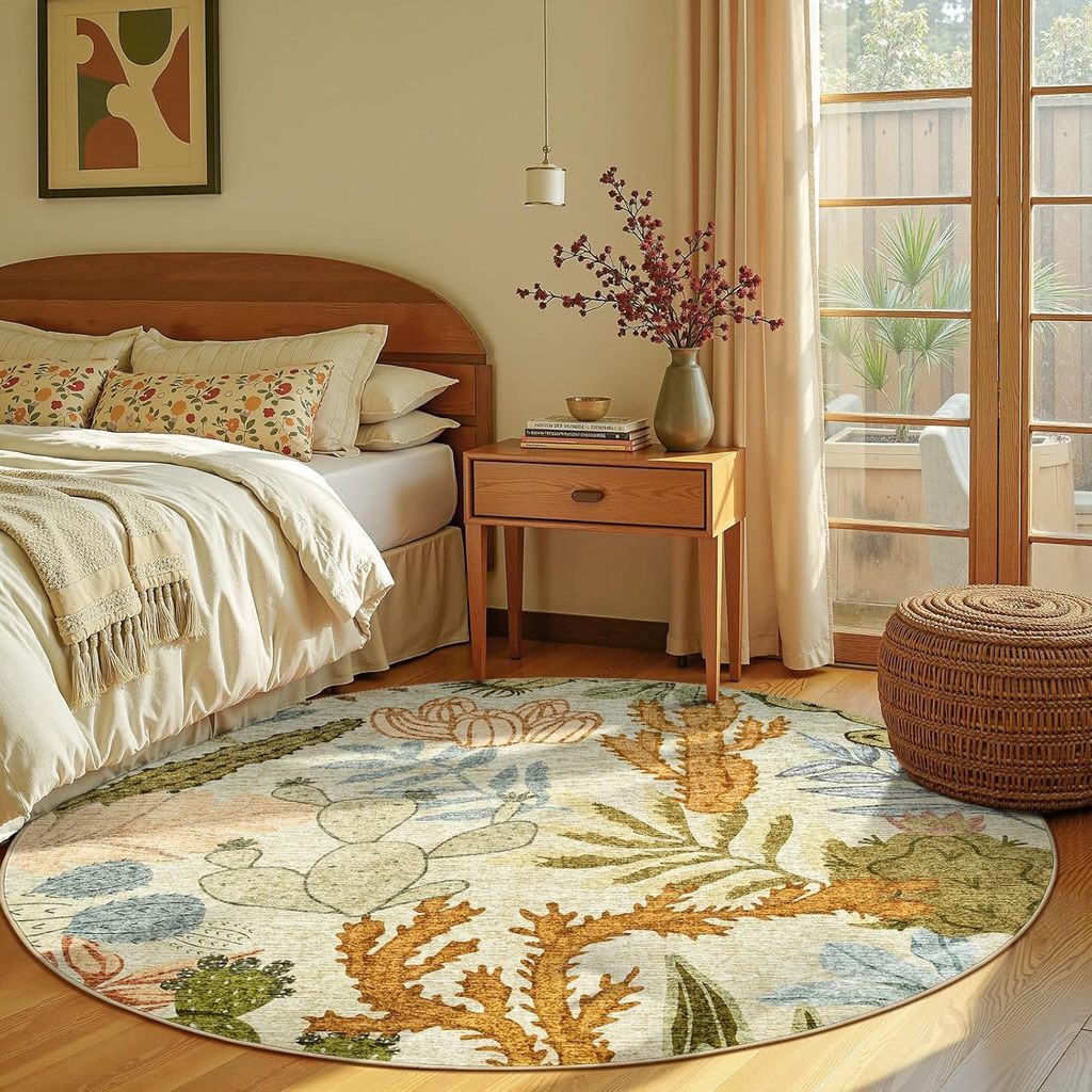 [Hàng có sẵn] Thảm tròn trải sàn phòng khách nhung nước hoa vintage – thảm trang trí sofa & bàn trà, dễ vệ sinh, nhiều kích thước