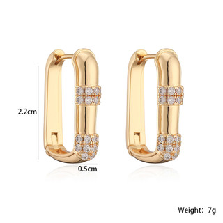 Bông tai nữ phong cách quốc tế, mạ đồng vàng 18K với đá zircon hình học độc đáo