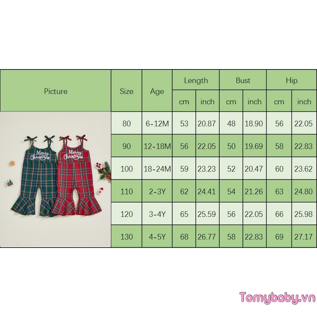 Trẻ Em Bé Gái Giáng Sinh Kẻ Sọc Áo Liền Quần Chữ Thêu Thắt Vai Chuông-Bottom Jumpsuit