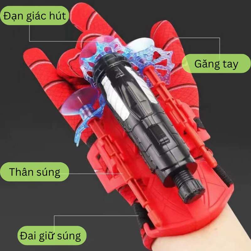 [24h] "Đồ chơi hóa trang Spider Man – găng tay bắn tơ có giác hút + 3 tên nhện kèm theo – siêu chất cho bé trai  "