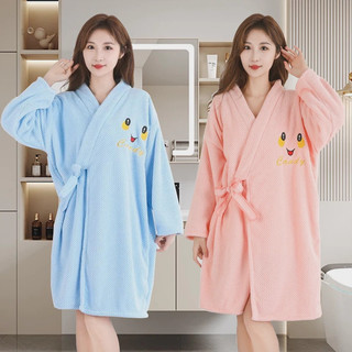 Áo Choàng Tắm Lông Cừu San Hô Mềm Mại, Váy Tắm Mặc Nhà Dài Tay Có Đai Buộc Thấm Hút Nhanh