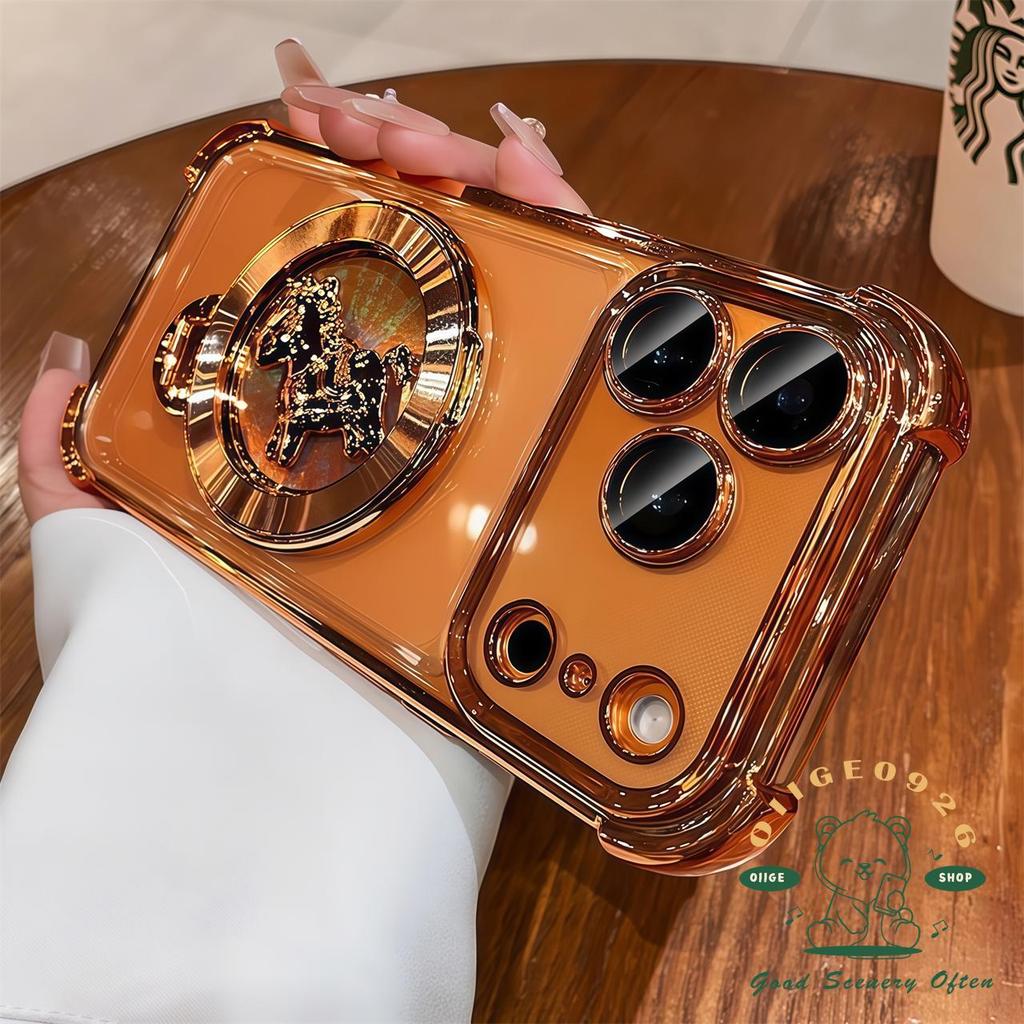 【 Ốp lưng iPhone17 】 Giá đỡ con quay hồi chuyển mạ điện màu đỏ Vỏ điện thoại iphone17 Pro Max 16 15 14 13 12 11 cho vỏ iPhone Vỏ mềm silicon TPU chống sốc