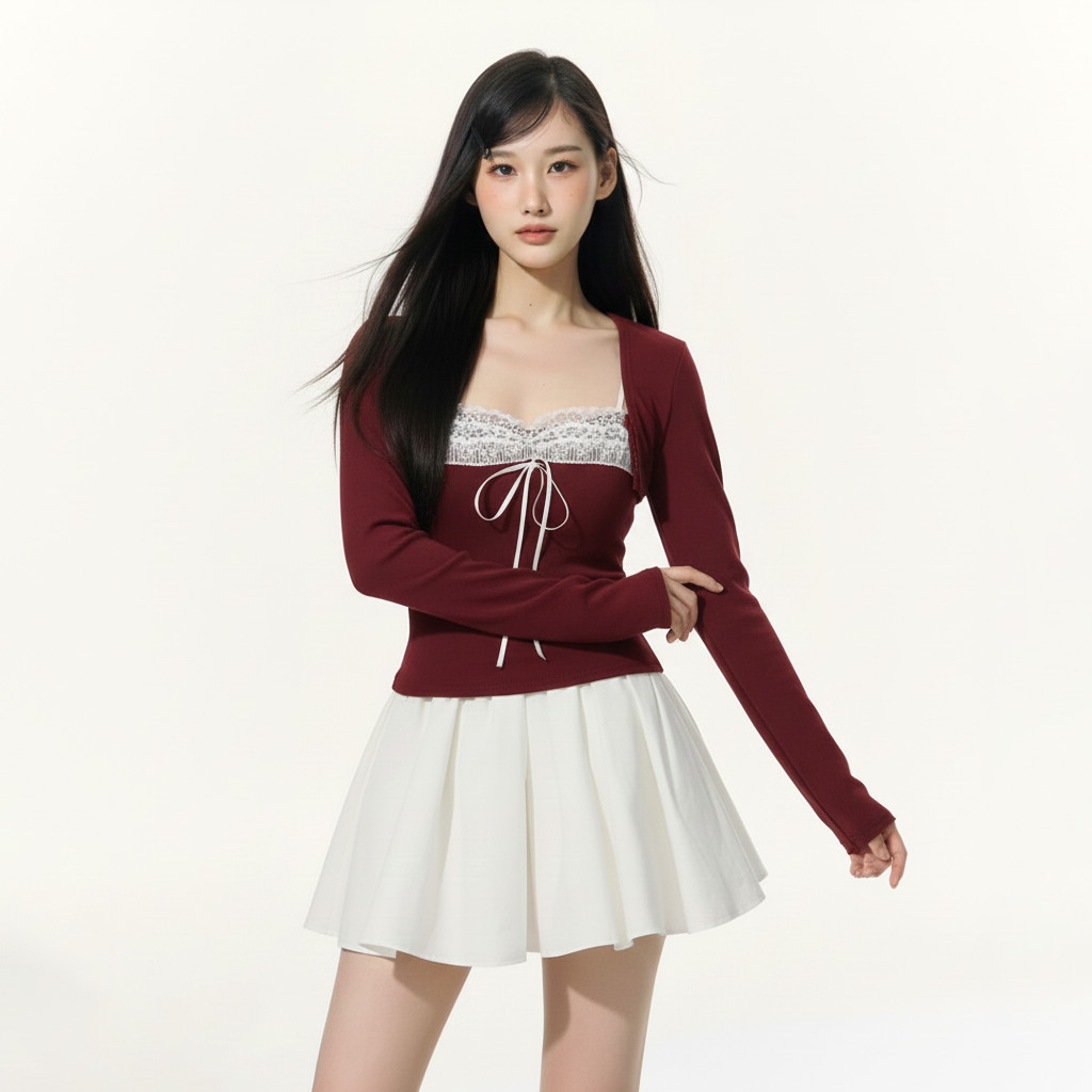 Áo 2 Dây Nữ BABEE Viền Ren Phối Nơ Kèm Khoác Cardigan Tay Dài Chất Thun Co Dãn Nhẹ Nhàng Nữ Tính