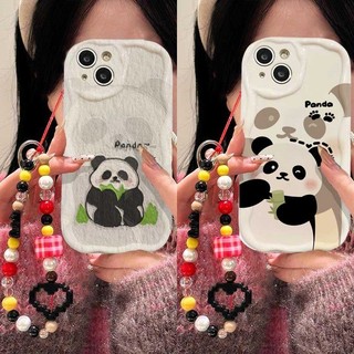 Ốp Lưng Cho Realme C71 C53 C51 C55 C61 C63 C67 C75 NOTE 60 5 5i 6i 12 15 C20 C11 2021 NOTE 50 Dây Xích Cổ Tay Hoạt Hình 3D Gấu Trúc Tai Vỏ Mềm Dễ Thương