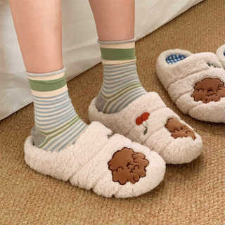 XIXITIAO Dép Cotton Nam Nữ Dễ Thương Lông Có Thể Tháo Rời Đế Phong Cách Mới Mùa Đông