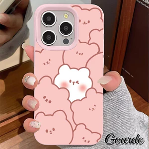 Ibumpers Kẹo Gấu Hồng Vỏ Hoạt Hình Thỏ Silicon Mềm Ốp Lưng Điện Thoại iPhone 11 12 13 14 15 16 17 Pro Max IP Plus Vỏ Chống Sốc