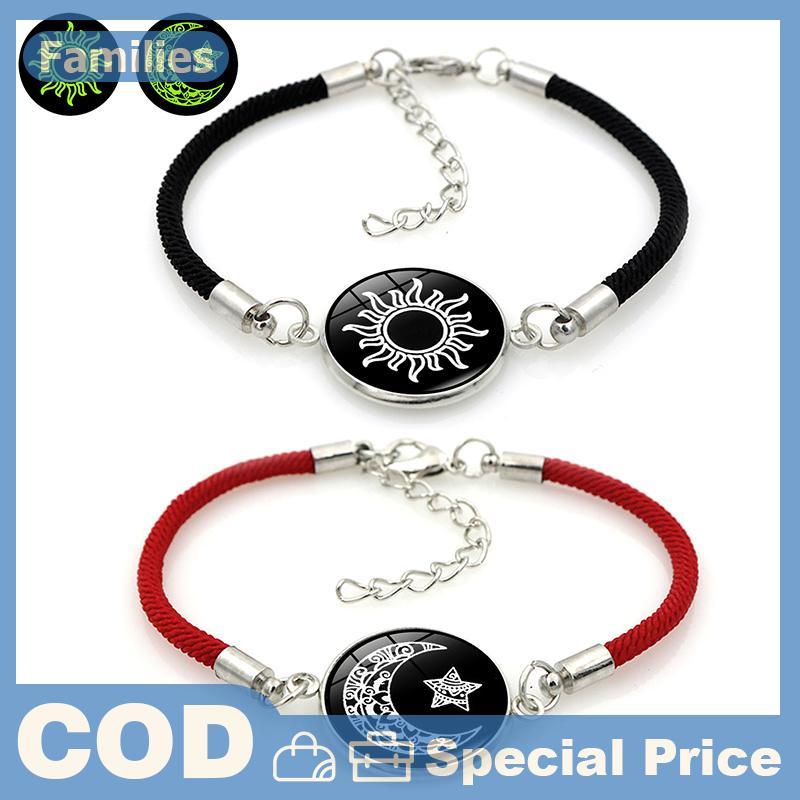 2 Cái / bộ Dạ Quang Cặp Đôi Mặt Trời Mặt Trăng Vòng Tay Dành Cho Nữ Có Thể Điều Chỉnh Dây Dệt Quyến Rũ Tình Bạn Bạn Gái Dự Tiệc Trang Sức Quà Tặng