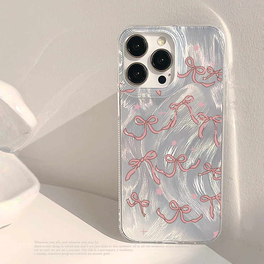 Vỏ hoa nơ tinh tế sang trọng cho IPhone 17 16 Pro Max 17 Air 15 14 13 12 11 Pro Max X XS XR 16e Kết cấu lông vũ cứng Bạc Laser Matte Armor Premium IMD Case Cover