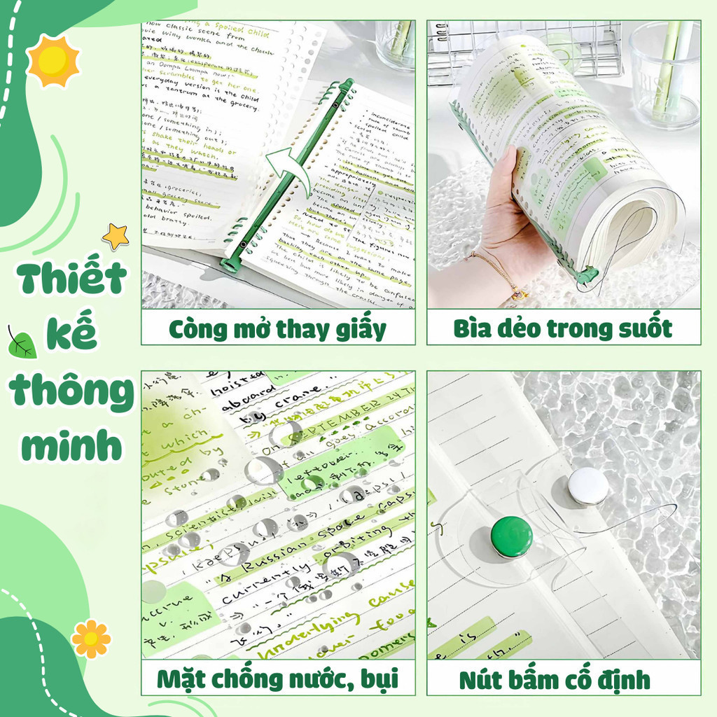 Sổ Tay Lò Xo Bìa Còng Trong Suốt A5/A6, Sổ Ghi Chép Học Tập Chống Thấm Nước
