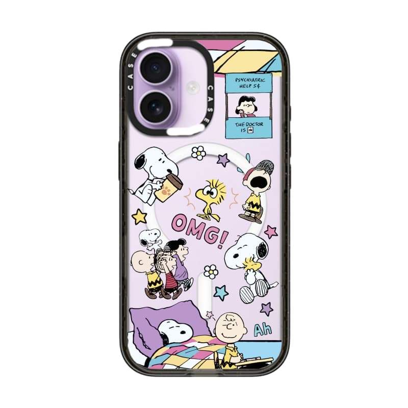 CASECASE X OMG Gia đình Snoopy Black Edge Clear Hard Từ Hút Tác Động Dành Cho Apple IPhone 12 13 14 15 16 17 Pro Max Air Plus Có Hộp