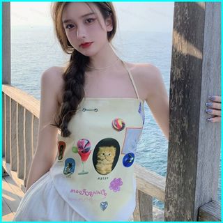 Áo Tank Top Nữ Không Dây, Cổ Khăn Lụa Ngắn Bất Đối Xứng