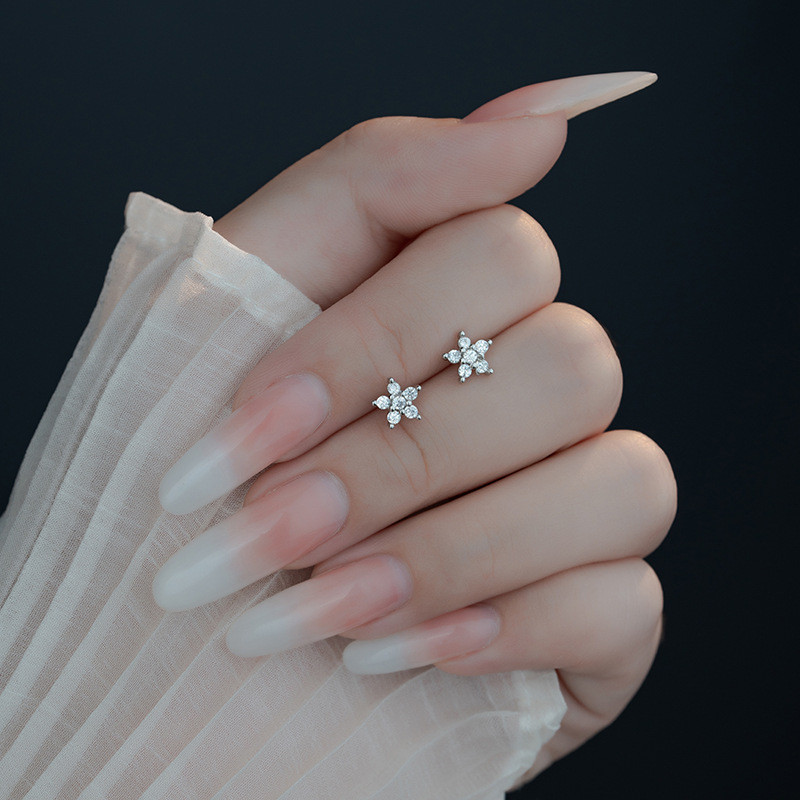 Bông Tai Hoa Mini Bạc S925 Nữ Tính Khí Đơn Giản Bông Tai Zircon