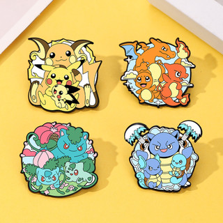 4 Cái / bộ Pokemon Huy Hiệu Pikachu Firedragon Squirtle Anime Thổ Cẩm Trang Trí Trẻ Em Pin