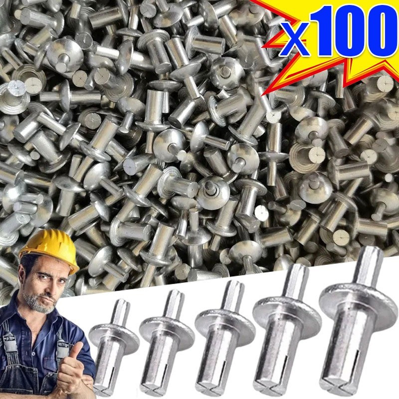 50 / 100 Cái Đinh tán xuyên hợp kim nhôm / Đầu móng mở rộng ổ đĩa búa / Dây buộc bảng thạch cao