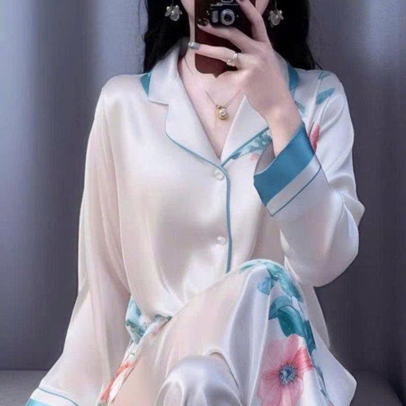 Đồ Bộ Nữ Pijama Bộ Lụa latin Tay Dài cổ sơ mi HÀNG MỚI VỀ CAO CẤP 40-60KG bigsize DD