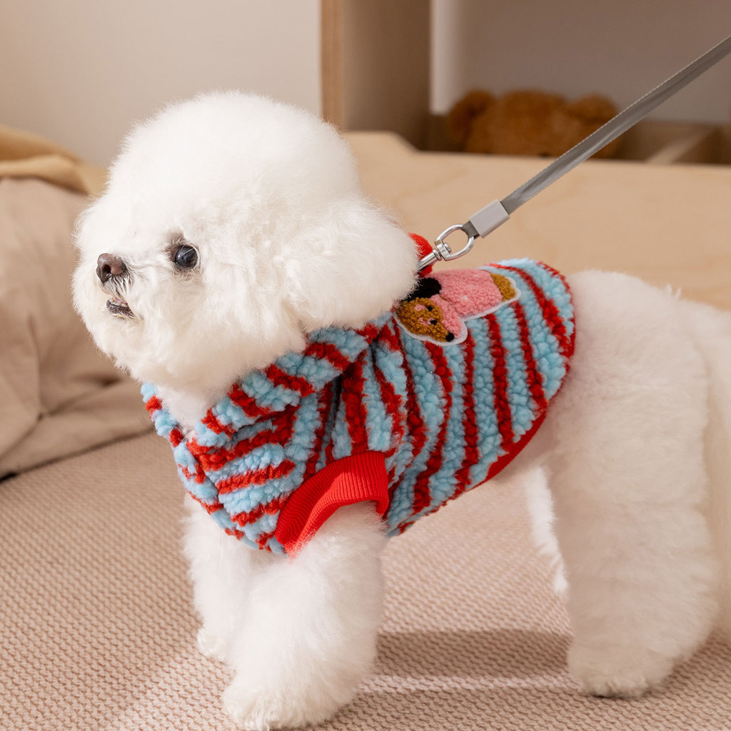 【Ready Stock】 Autumn and Winter Pet Clothing Stripes Dachshund Traction Hooded Thickened Thermal Feet Fluffy Jacket Puppy Clothes gZlV