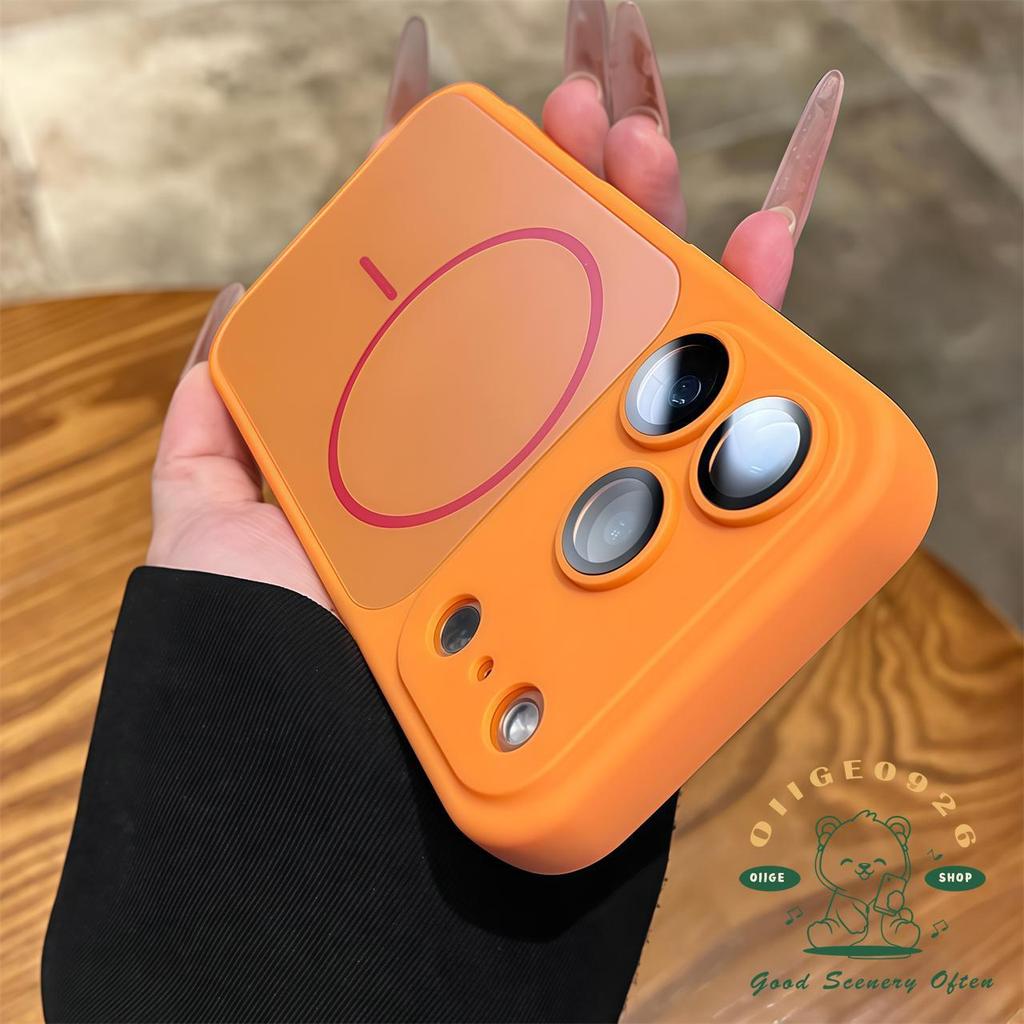 【 Ốp lưng iPhone17 】 Vỏ điện thoại từ tính mờ dạng lỏng màu cam iphone17 Pro Max 16 15 14 13 12 11 cho vỏ iPhone Vỏ mềm silicon TPU chống sốc