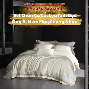 Bộ vỏ chăn ga gối lụa Memminbedding Luxury viền ánh bạc sang trọng, thanh lịch, tạo điểm nhấn tinh tế