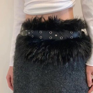 Thắt lưng họa tiết Y2K với lông tổng hợp và đinh tán, điều chỉnh được, dành cho bé gái