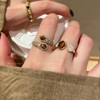 Nhẫn hổ mắt đá zircon điều chỉnh được, màu ánh sáng sang trọng, phù hợp thu đông cho phụ nữ, phong cách retro thời trang