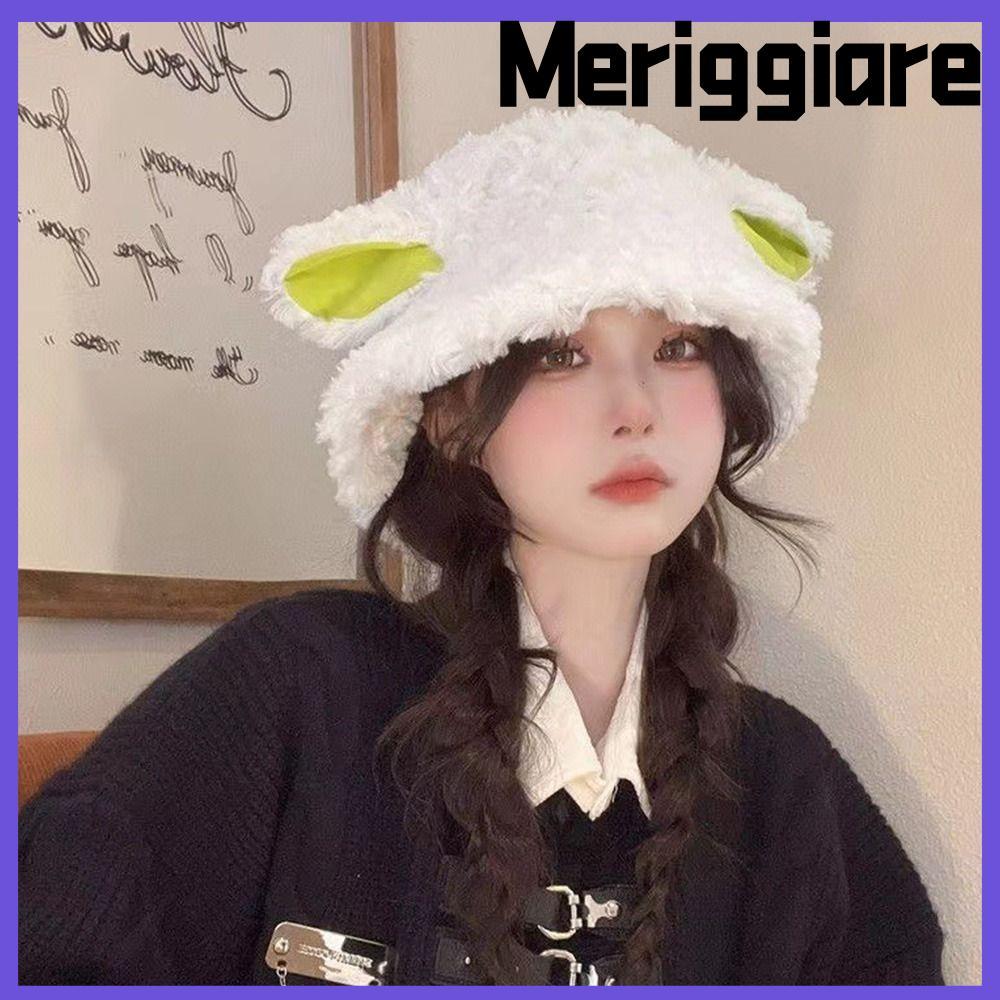 Mũ ngư dân MERIGGIARE, Giữ ấm mùa thu đông Mũ tai cừu, Hoạt hình dễ thương Thoải mái Mũ sang trọng dành cho nữ